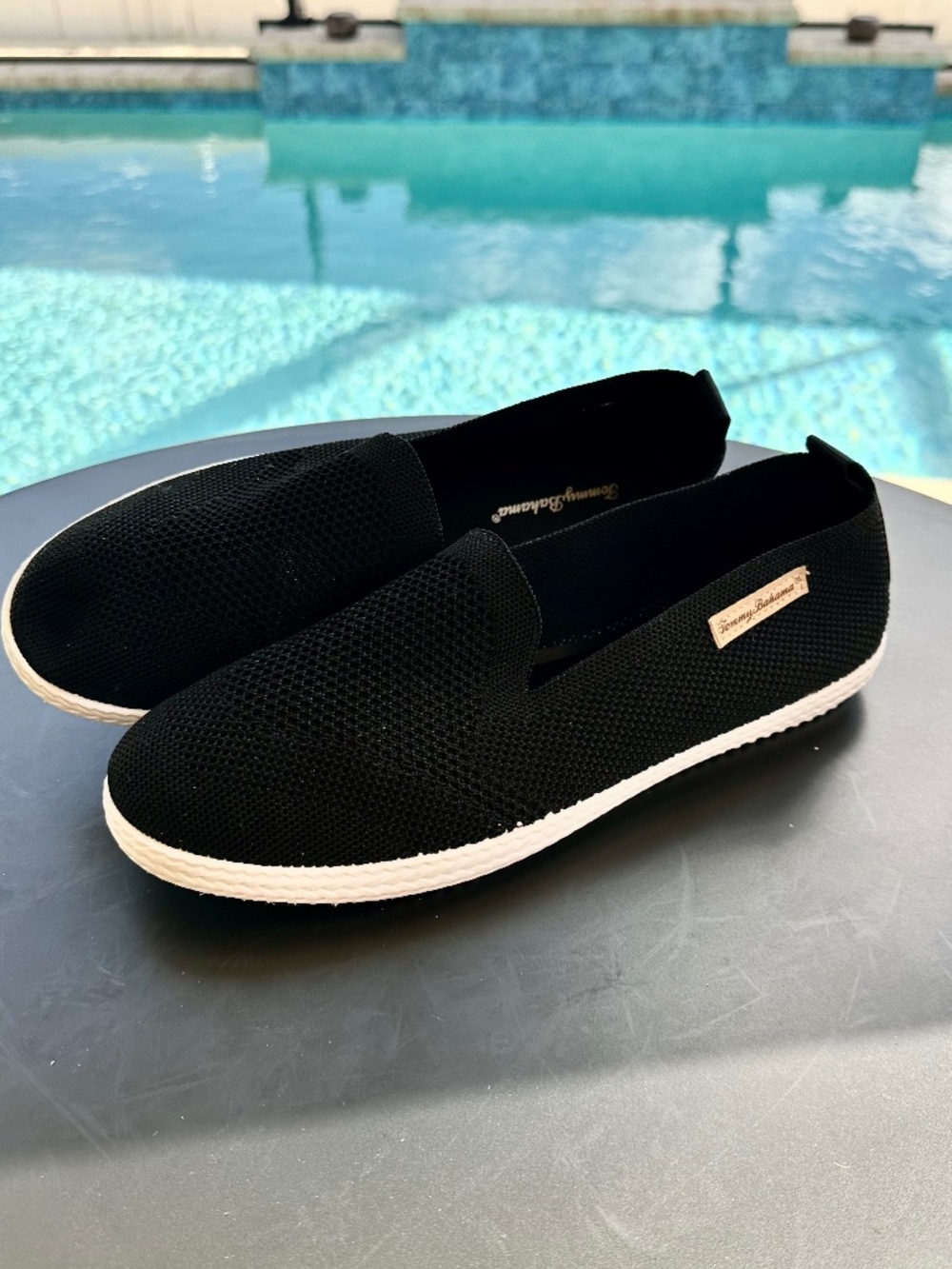 Tommy Bahama Black Knit Slip-On Boat Shoe, Size 9